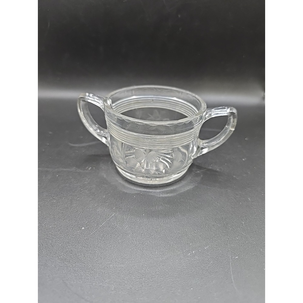 Anchor Hocking Floral Etched Manhattan Crystal Sugar Bowl GLOWS! - Picture 2 of 9